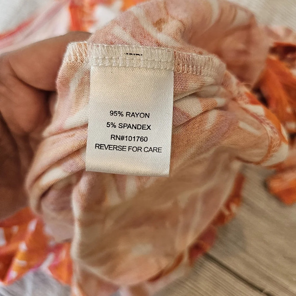 Casey Key •Size Large Petite• Tropical Print Leaf Casual Tee w/ Tie Soft Rayon - Picture 10 of 11